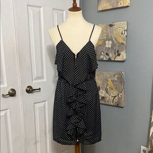 Hello Miss Black Polka Dot Ruffle Zip-up Dress